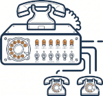 Classic PBX telephone console with extension phones